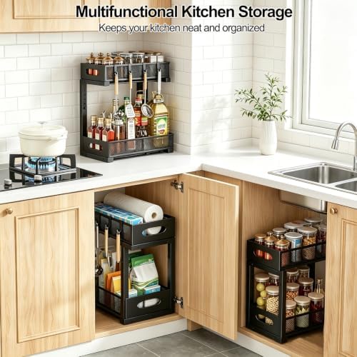 2-Pack Under Sink Organizer, 2-Tier Pull Out Cabinet Storage, Black - Image 4