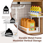 2 Pack Under Sink Organizer, 2 Tier Pull Out Cabinet Organizer with 5-Level Adjustable Height, Sliding Metal Storage Rack for Kitchen Bathroom Pantry, White - Image 3