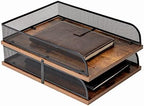 Set of 2 Vintage Wood & Metal Letter Tray，Desk Organizers Paper Tray，Office File Organizer(Black) by mesh+desktop+storage