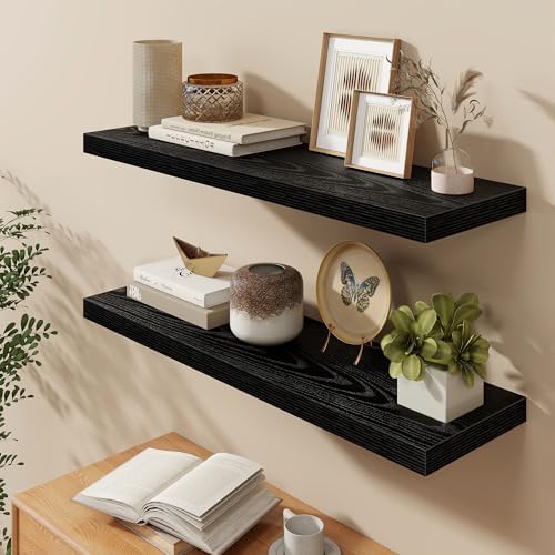 Fun Memories 40" W x 9.3" D Black Floating Shelves for Wall, Deep Long Floating Shelf for Home Bathroom, Bedroom, Living Room, Rustic Wood Wall Mounted Shelves for Books Decor - Image 6