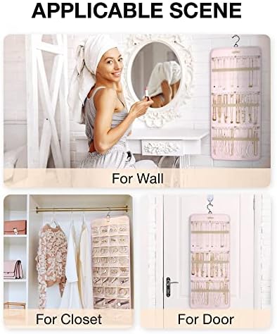 BAGSMART Hanging Jewelry Organizer Necklace/Earring/Ring 2-Sided L Pink - Image 6