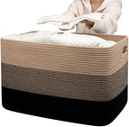 OIAHOMY 118L Extra Large Blanket Basket Cotton Rope Storage Basket Black by MasterofSpaceOptimization