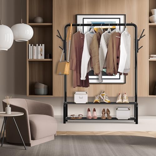 Simple Houseware 52" W Freestanding Closet Garment Rack with Shelves, Black - Image 4