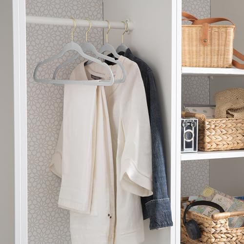 Simplify Slim Velvet Gold Hook Clothes Hangers 100 Pack | Non-Slip | Shirts | Suit | Pants | Dresses | Garments | Closet Storage & Organization | Durable | White - Image 4