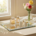 Large Crystal Tray Modern Glass Mirror Jewelry Trinket Trays with Diamond by Kanpura