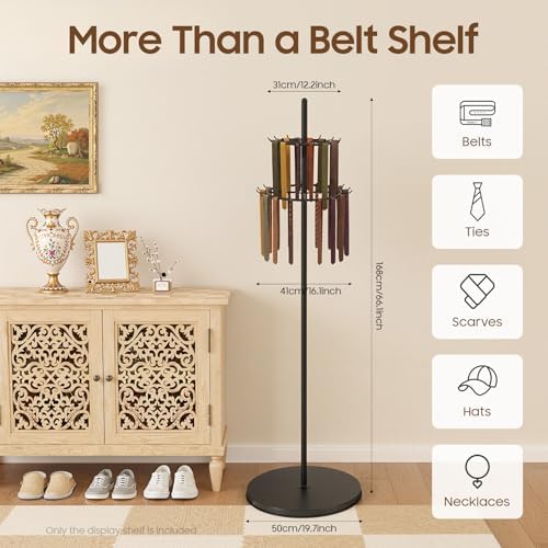 Belt Display Rack, 2 Tier Steel Tree Stand with 31 Hooks, Black, 66.1 Inch - Image 2