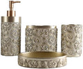 Hymmah Bathroom Accessories Set,Golden Design Toothbrush Holder,Farmhouse Bathroom Decor,4 Pcs Resin Gift Set Apartment Necessities, Contain Toothbrush Cup,Soap Dispenser,Soap Dish,Tumbler by Hymmah