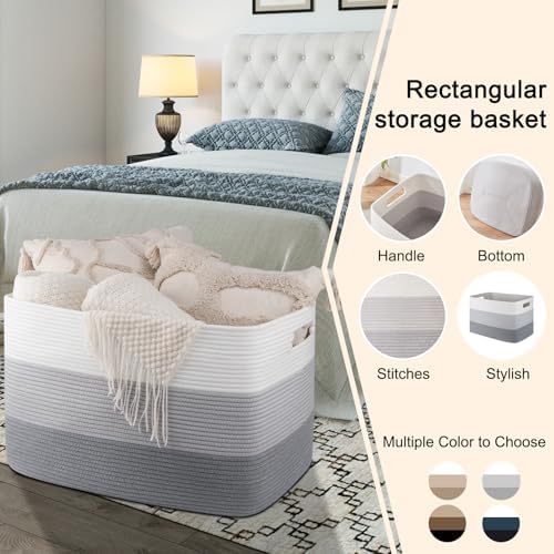 OIAHOMY 118L Extra Large Blanket Basket Cotton Rope Storage Basket Grey - Image 5