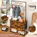 ThreeHio Hall Tree with Shoe Storage Bench, 31.5" Coat Rack for Entryway, 5-in-1 Entryway Organizer with Drawers and Storage Shelf, Steel Frame, with 8 Removable Hooks, Rustic Brown and Black - Image 5