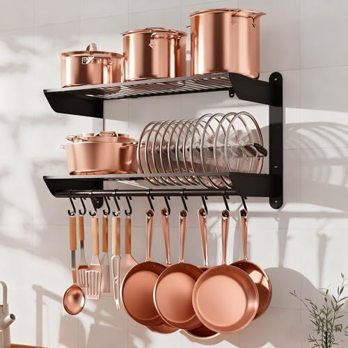 YIGII Wall Mounted Pot Rack 30 Inch, 2-Tier Kitchen Storage Shelf by YIGII