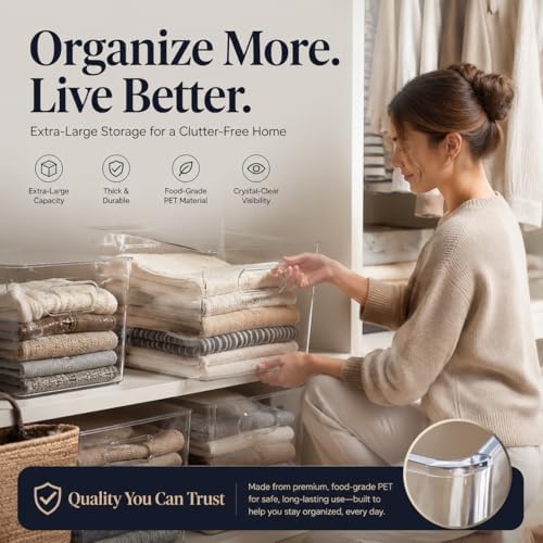 MOONEDGE 4 Pack Extra Large Clear Plastic Storage Bins 13x10x8in Organizers - Image 7