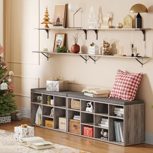 DINZI LVJ Shoe Storage Bench with Cushion, 31.5" Cubby Shoe Rack, 9 Cubbies - Image 2
