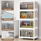 BROVIEW 300Qt Stackable Storage Bins with Lid, Extra Large Closet Organizer Collapsible Drawer Boxes with Wheels, Folding Plastic Cabinet Containers for Home Kitchen Room Organization, 3Pack White - Image 3