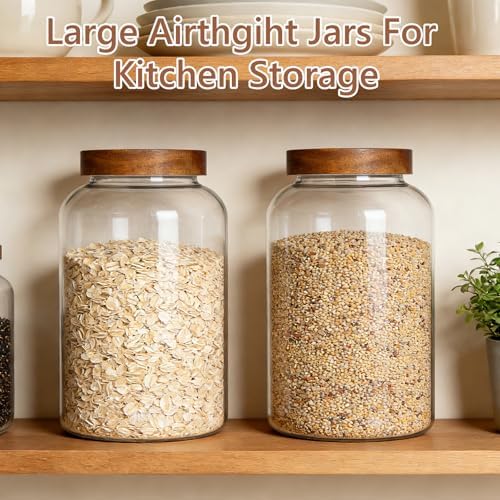 KEYWING 1 Gallon Glass Jars w/Acacia Lids for Flour & Rice Containers 2Pcs - Image 5