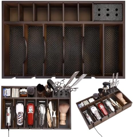 Barber Organizer Station, Wooden Multi-Functional Barber Accessories Storage Tray, Adjustable Multi-Slot Hairdressing Tool Storage Station Suitable for Hair Salons, Home Use, and Pet Shops by WelcometoBarberTop