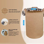 72L Cotton Woven Laundry Hamper,Laundry Basket for Blankets,Pillows,Toys,Shoes Tall Clothes Hamper Light Brown 22''H 16''D - Image 4