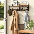 29'' Rustic Coat Rack Wall Mount with Shelf, Solid Wood Coat and Key Hanger with 11 Metal Hooks, Farmhouse Wall Organizer for Mail, Entryway Wall Hangers for Hats, Clothes, Backpacks, Mudroom - Image 2