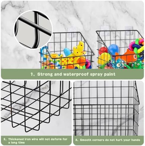 Greentainer 2 Pack Bath Toy Storage Organizer, Large Rustproof Metal Wire Basket, Wall Mounted Hanging Bathtub Holder, Bathroom Shower Caddy for Tub Toys & Toiletries - Image 5