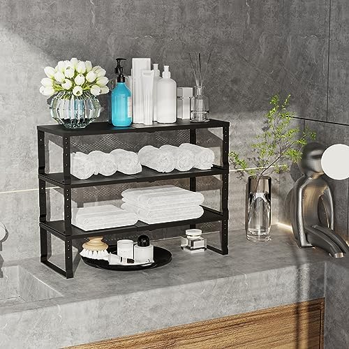 Jojocross Expandable Adjustable Stackable Kitchen Organizer, Spice Rack,Metal Pantry Storage Shelves Racks,Counter Shelf for Cabinets, Countertop, Cupboard(2 Packs/Medium/Black) - Image 3