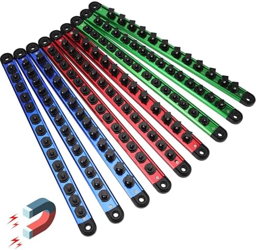 Magnetic Socket Holder Organizer Set: 9-Piece Detachable 1/4, 3/8, 1/2 Socket Trays Socket Organizer for Tool Box Drawer Holds 120-Piece Standard Size Sockets for Automotive Garage(Blue Red Green) by SEDY