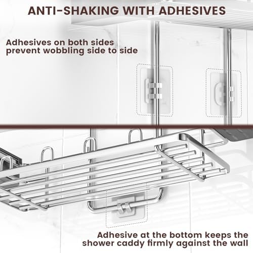 Rustproof Shower Caddy Hanging with Soap Holders for Bathroom, Silver - Image 6