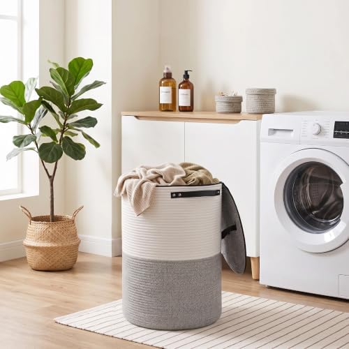 Laundry Basket with Lid, 15"x20" Tall Woven Blanket Storage for Living Room Bedroom, Round Baby Nursery Hamper with Zipper, Toy Bin, Large Cute Covered Clothing Basket for Towels, Shoes, Gray - Image 5