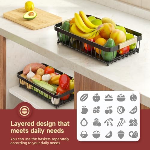 Sevenblue 2-Tier Fruit Basket with Banana Hangers, Detachable Metal Bowl - Image 4