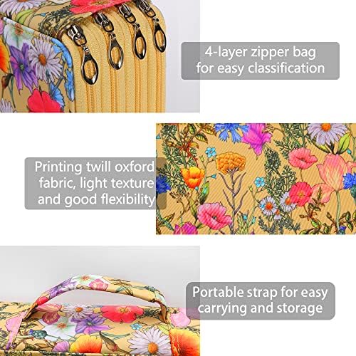 Vomgomfom 300 Slots Marker Case 4-Layer PU Leather, Handle, Yellow Flower - Image 3