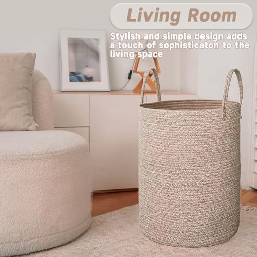 JMvicyroam 80L Cotton Rope Laundry Basket Hamper, Oatmeal - Image 3