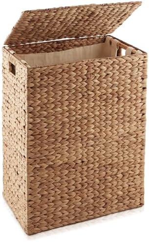 Casafield Large Laundry Hamper with Lid and Removable Liner Bag - Cinnamon, Woven Water Hyacinth Rectangular Laundry Basket Sorter for Clothes Towels by Casafield