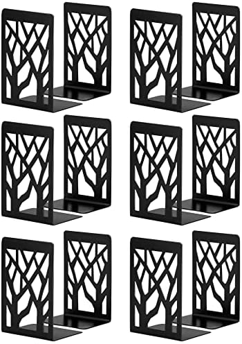 Metal Bookends Black 6 Pair - Heavy Duty Book Stoppers for Shelves - Decorative Book Ends by INN%C3%94PLUS