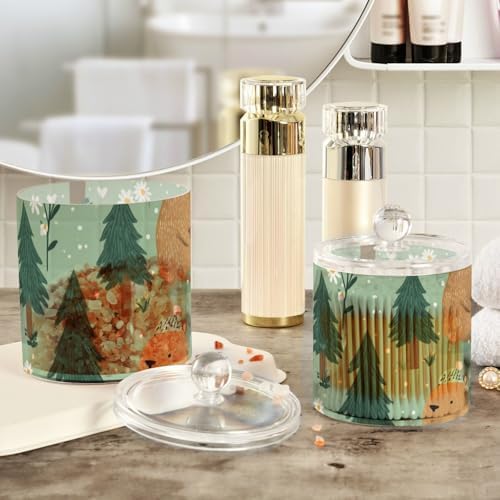 Mint Green Capybaras Pine Trees Daisies Dots Qtip Holder Waterproof Dustproof Apothecary Jars with Lids For Bathroom Cotton Swabs Makeup Sponges Floss Picks Bath Salts 2 Pack - Image 4