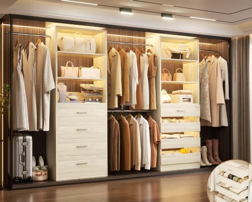 Aheaplus Closet System, 6-15Ft Custom Wood Closet Organizer with 8 Drawers by Aheaplus