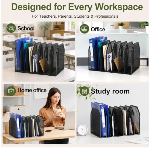 FANXIYQ Black 7-Section File Folder Organizer for Desk, Metal Vertical File Holder Stand, Desktop File Organizer Rack for Letter/A4 Folders, Papers, Books, Office Classroom Home - Image 3