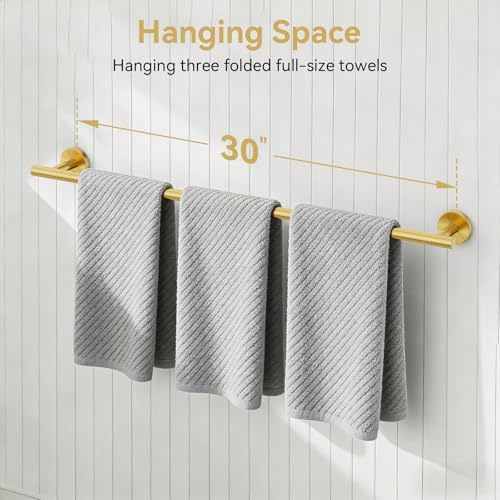 Brushed Gold Towel Bar, 30 Inch Towel Rack for Bathroom Wall-Mounted - Image 5
