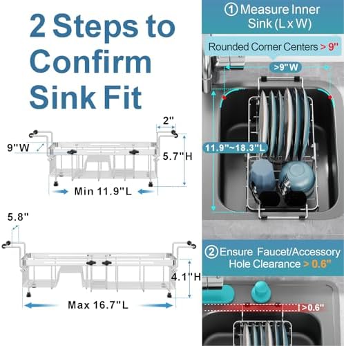 GSlife Small Sink Dish Drying Rack Expandable Stainless Steel, 9" W - Image 2