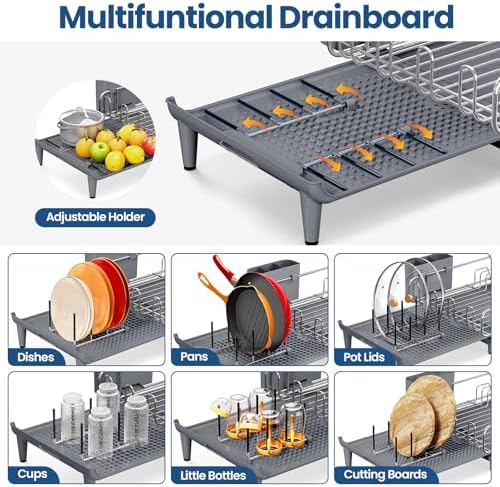 TOOLF Expandable Dish Drying Rack for Kitchen Counter, 16.7"-26.8", Gray - Image 4