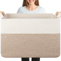 OIASKET 108L Cotton Rope Storage Basket for Living Room and Bedroom 25"x16"x16" Woven Laundry Basket, Heavy Duty Bin for Blankets, Pillows & Toys, Pet-Safe & Scratch-Free, Brown and White by OIASKET