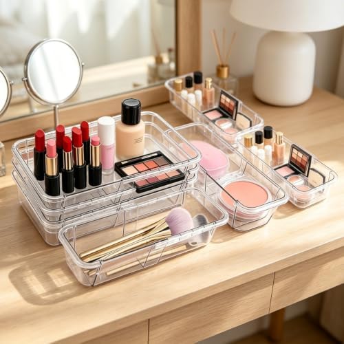 15 Pack Adjustable Drawer Organizers-Expandable Storage Bins with Non-Slip Design, Modular Drawer Dividers for Makeup, Bathroom Vanity, Cosmetics, Jewelry, Toiletries, Office Supplies and Kitchen - Image 2