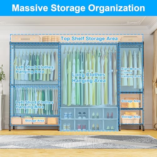 Ulif E10 Clothes Rack（With Stretchable Hanger Rod）Freestanding Clothing Racks for Hanging Clothes，Adjustable Closet Organizer System，Portable Garment Rack 73-97" W x 15" D x 72" H，Max Load 800LBS，Grey - Image 3
