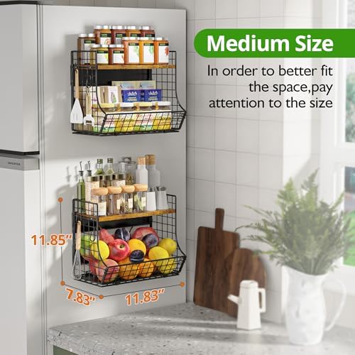 2 Pack Magnetic Shelf for Fridge with Wood Lid, Fruit Potato and Onion Storage Bins, Pantry Organizers and Storage, Strong Magnetic Spice Rack for Refrigerator, Kitchen Counter and Laundry Room - Image 3