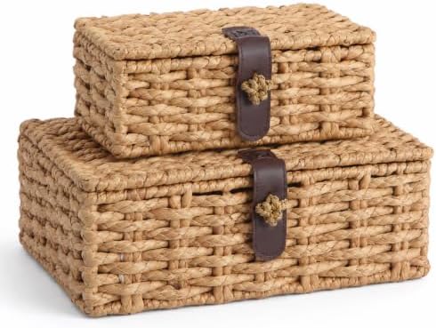 Seagrass Storage Basket with Lids, Set of 2 Wicker Storage Boxes, Natural by Unknown
