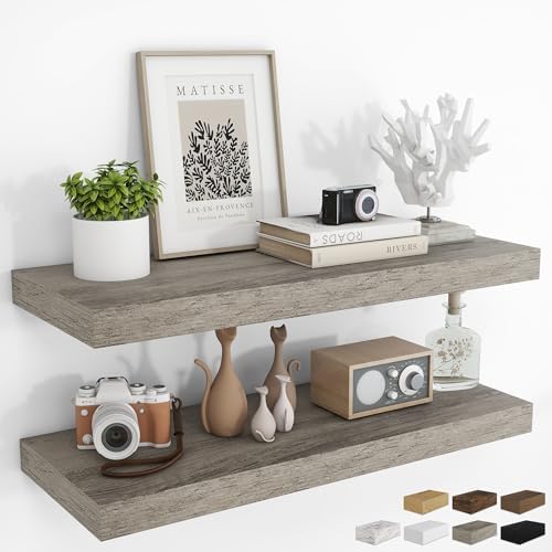RICHFOCUS 36Inch Floating Shelves for Wall 2Pack, Grey, 8" Deep by RICHFOCUS