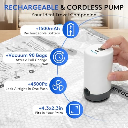15 Packs Vacuum Bags for Travel with Rechargeable Pump, 3 Sizes Vacuum Seal Bags for Clothing, Compression Vacuum Travel Bags for Luggage, Vacuum Packing Bags for Closet Organization - Image 3
