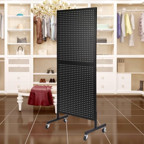 NectaCol 2'x 5' Standing Pegboard Display with T-Base, Pegboard Display Stand with Wheels, Metal Peg Board Display Rack, Art Display Stand, Extra 10 Pieces Hooks - Black - Image 4