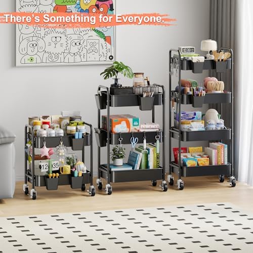 4 Tier Rolling Cart Metal with Wheels, Black Storage Carts,38in Tall - Image 2