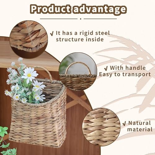 GYASVWU Woven Hanging Basket Water Hyacinth Hanging Wall Basket Wicker Handmade Baskets for Garden Farmhouse Home (Seagrass mouth) - Image 2