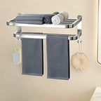 15 Inch Bathroom Towel Rack Towel Shelf with Double Towel Bars Lavatory Wall Mount Holder with Hooks Stainless Steel Hotel Bath Rack by DDS-DUDES