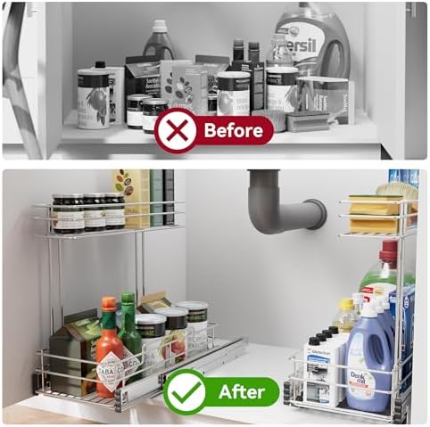 2 Pack Under Sink Organizer 9"W X17"D, Pull Out Cabinet Organizer 2 Tier, - Image 3