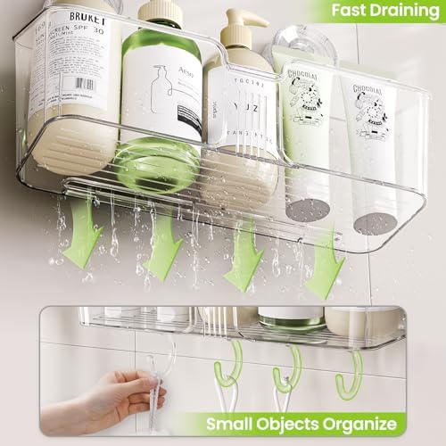 LUXEAR Shower Caddy Suction Cup, No Drilling Strong Hold Shower Organizer with Hooks & Soap Dish Fast Draining Removable Reusable Bathroom Storage Shelf Friendly for Bathroom/Kitchen/RV 22LBS Capacity - Image 6